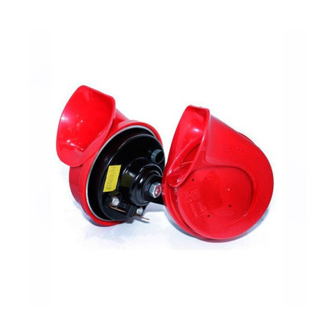 KIT BOCINAS TROMPETA DOBLE 12V. UNIVERSAL – ROJAS