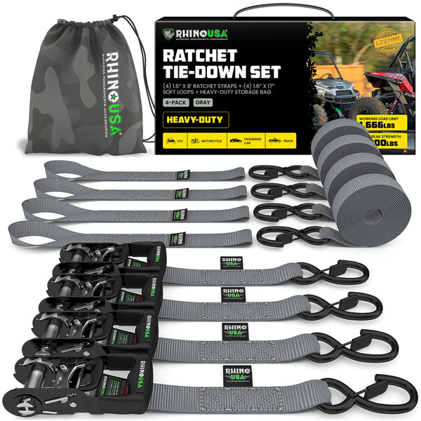 Pack x 4 Correas de Amarre 2,5 cm x 457 cm con Ratchet